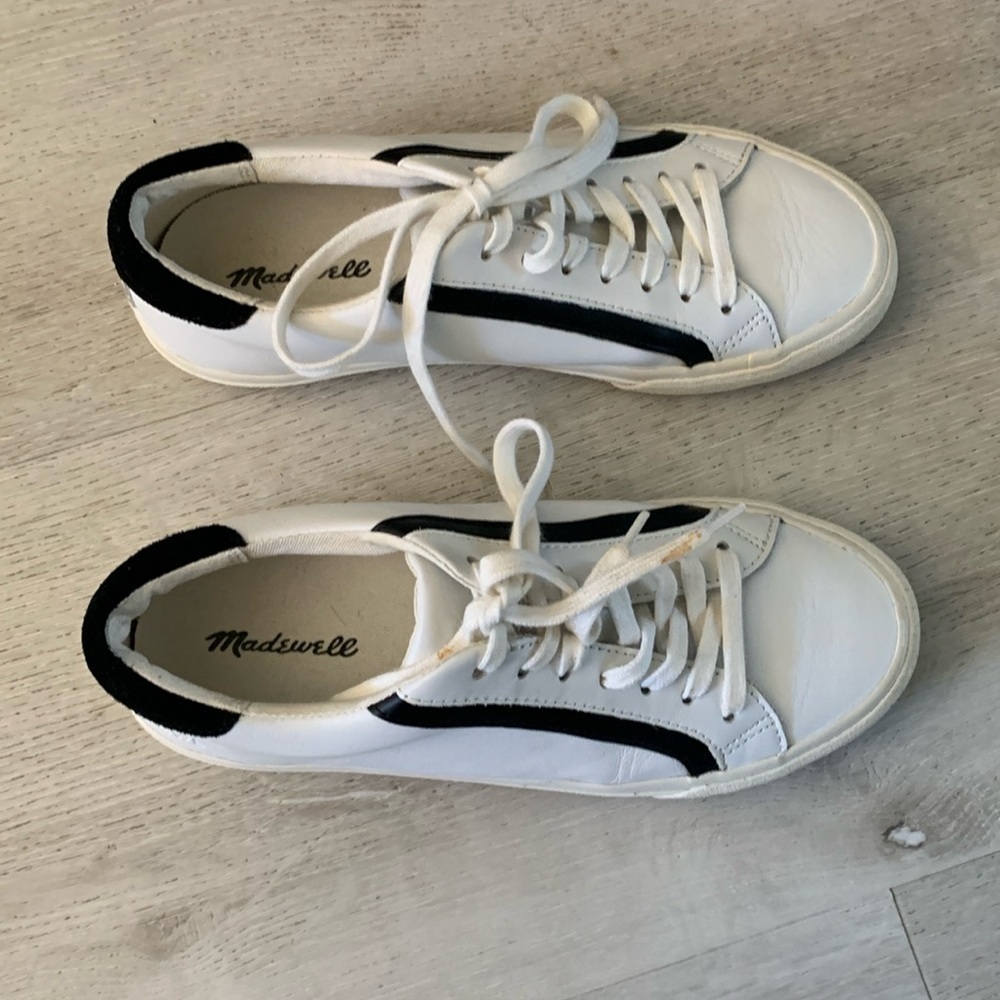 Madewell White black Leather Low Top Sneakers Shoes size 7‎ unisex - Picture 2 of 7